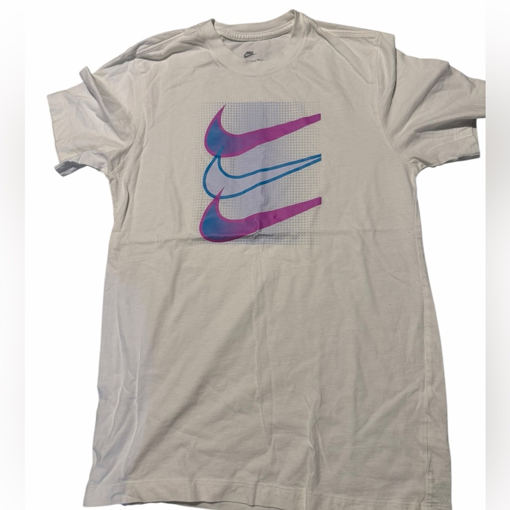 Nike White Tee with Pink and Blue Swoosh